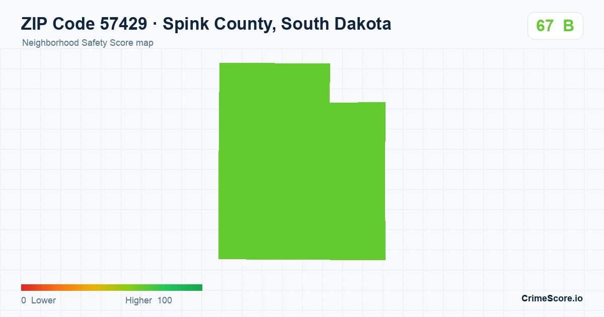 ZIP Code 57429 in Spink County, South Dakota neighborhood Safety Score map