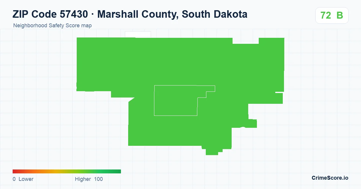 ZIP Code 57430 in Marshall County, South Dakota neighborhood Safety Score map