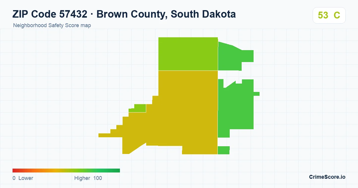 ZIP Code 57432 in Brown County, South Dakota neighborhood Safety Score map