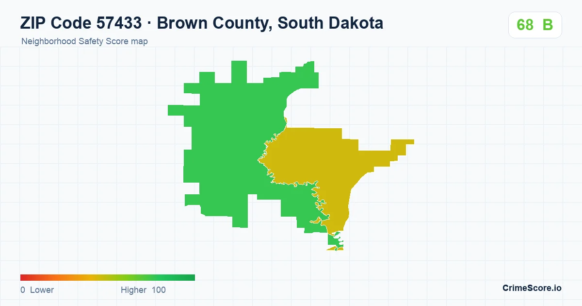ZIP Code 57433 in Brown County, South Dakota neighborhood Safety Score map