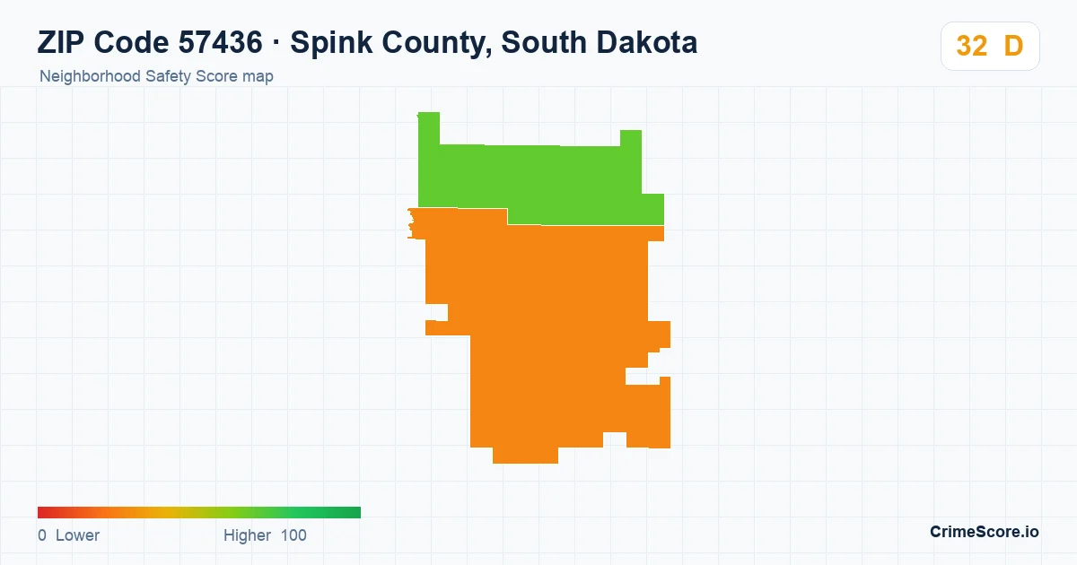 ZIP Code 57436 in Spink County, South Dakota neighborhood Safety Score map