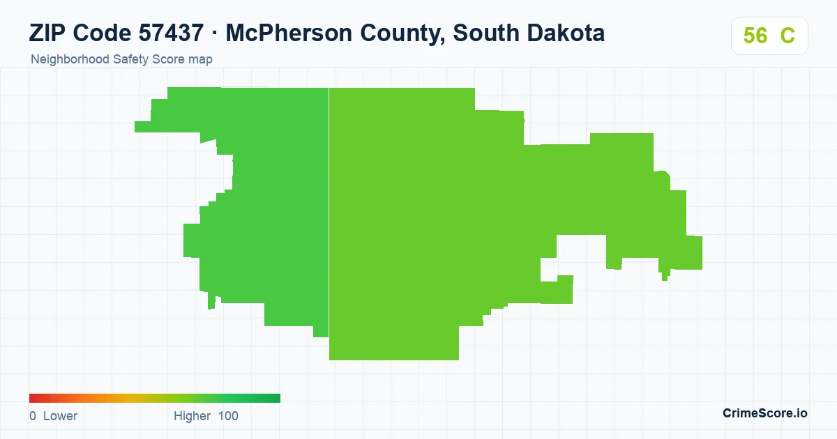 ZIP Code 57437 in McPherson County, South Dakota neighborhood Safety Score map