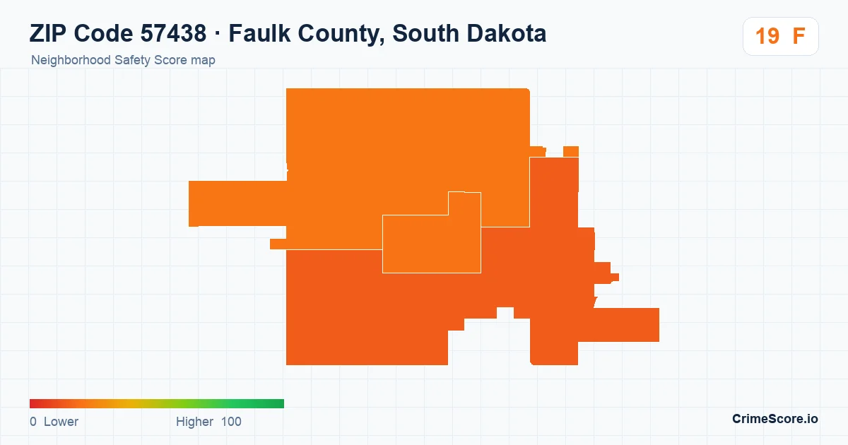 ZIP Code 57438 in Faulk County, South Dakota neighborhood Safety Score map