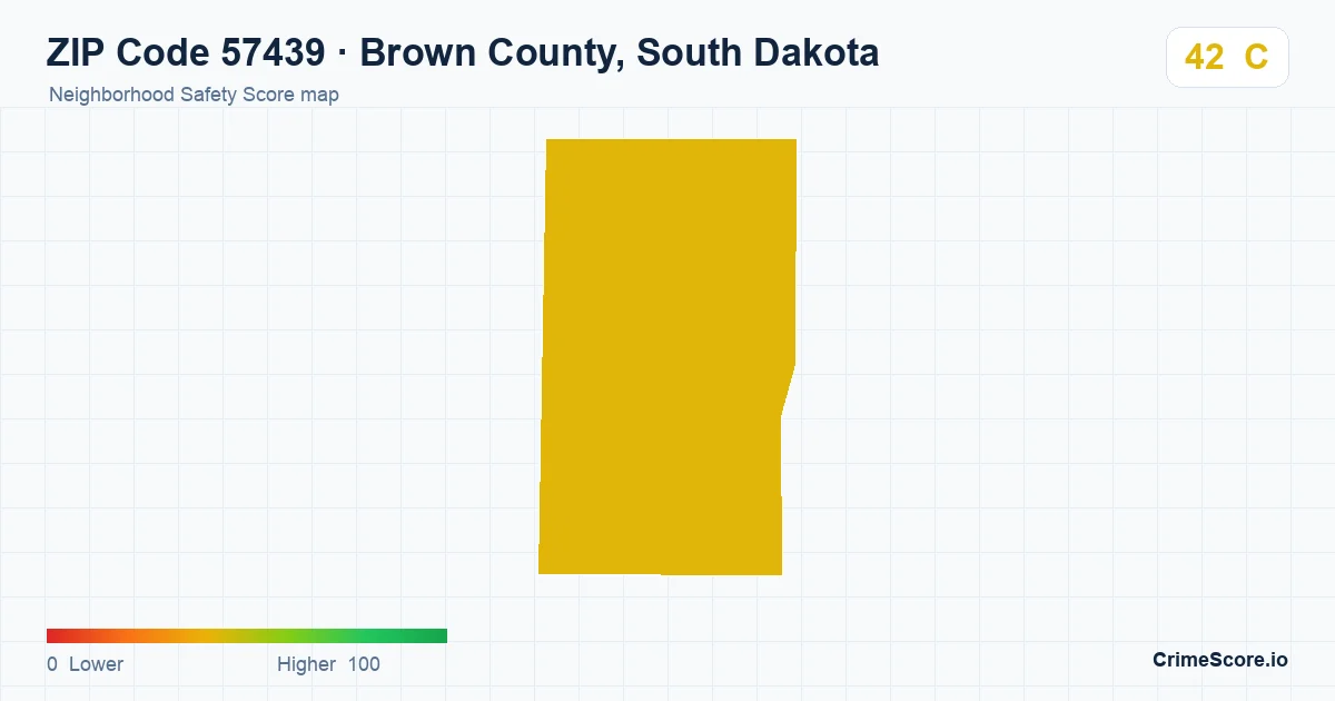 ZIP Code 57439 in Brown County, South Dakota neighborhood Safety Score map