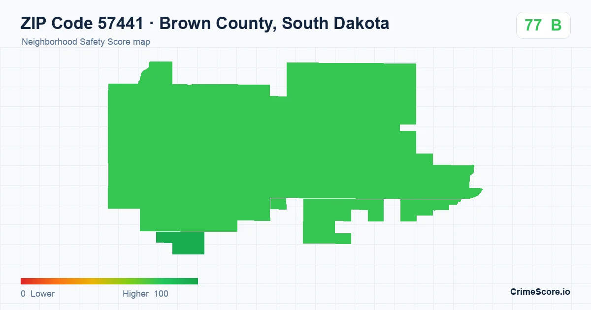 ZIP Code 57441 in Brown County, South Dakota neighborhood Safety Score map