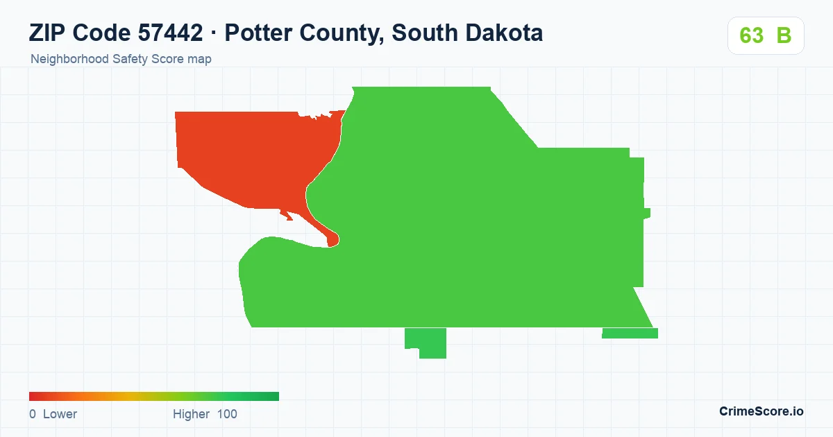 ZIP Code 57442 in Potter County, South Dakota neighborhood Safety Score map
