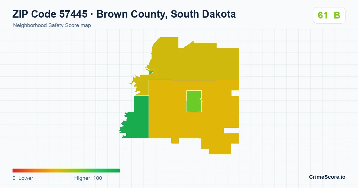 ZIP Code 57445 in Brown County, South Dakota neighborhood Safety Score map