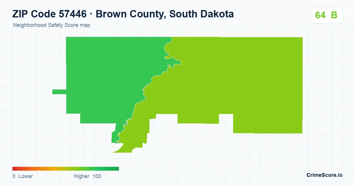 ZIP Code 57446 in Brown County, South Dakota neighborhood Safety Score map