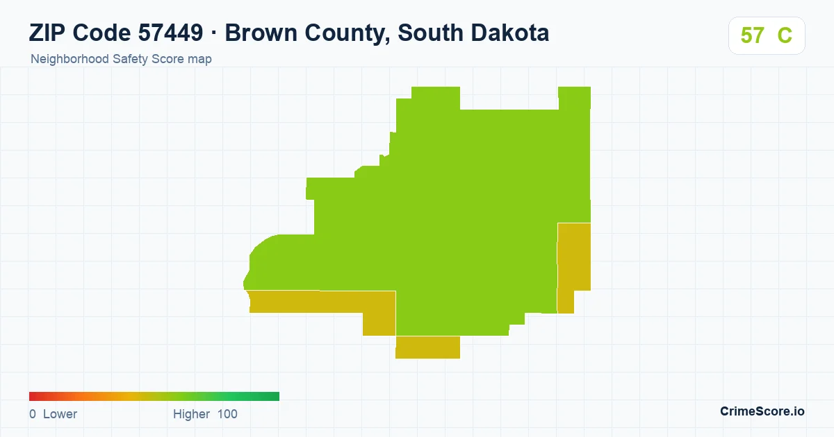 ZIP Code 57449 in Brown County, South Dakota neighborhood Safety Score map