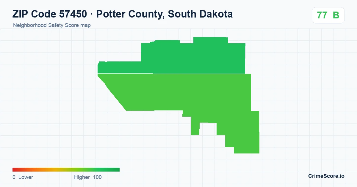 ZIP Code 57450 in Potter County, South Dakota neighborhood Safety Score map