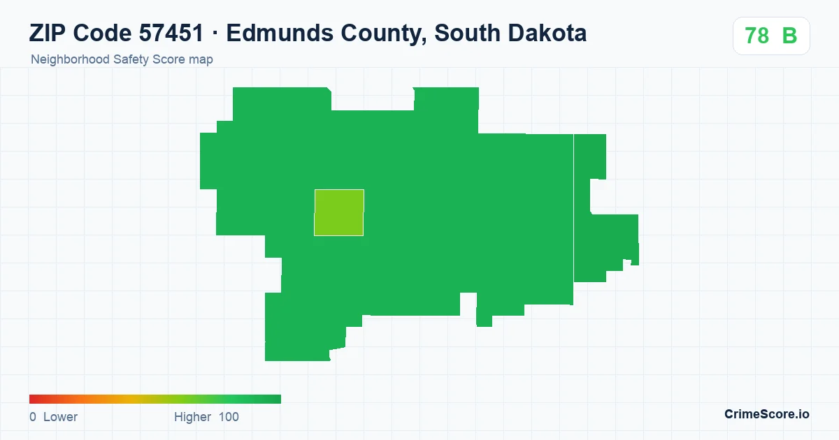 ZIP Code 57451 in Edmunds County, South Dakota neighborhood Safety Score map