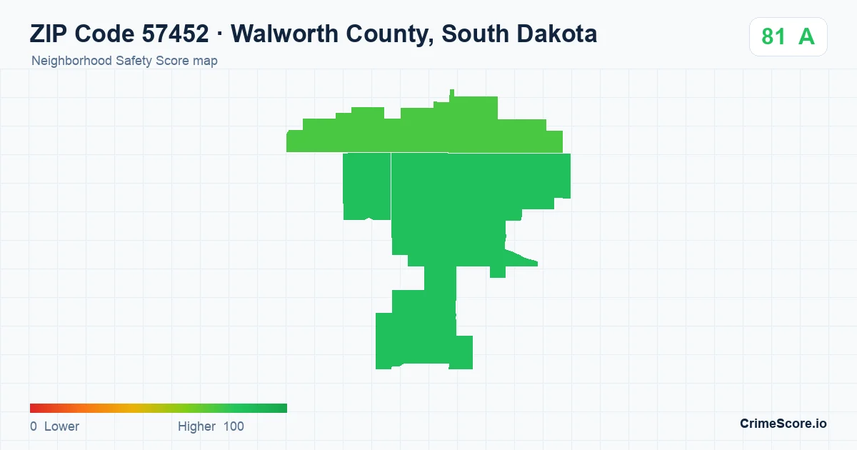 ZIP Code 57452 in Walworth County, South Dakota neighborhood Safety Score map