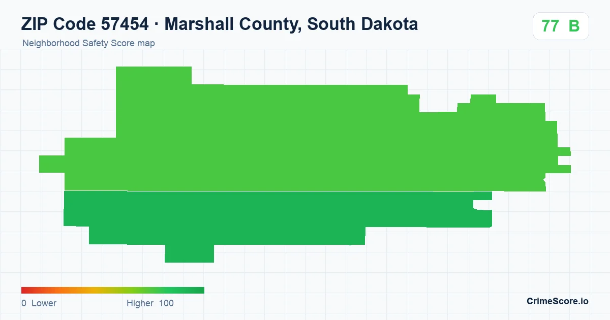 ZIP Code 57454 in Marshall County, South Dakota neighborhood Safety Score map