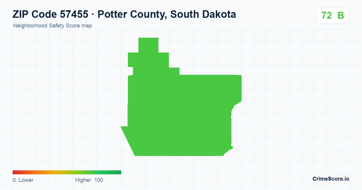 ZIP Code 57455 in Potter County, South Dakota neighborhood Safety Score map