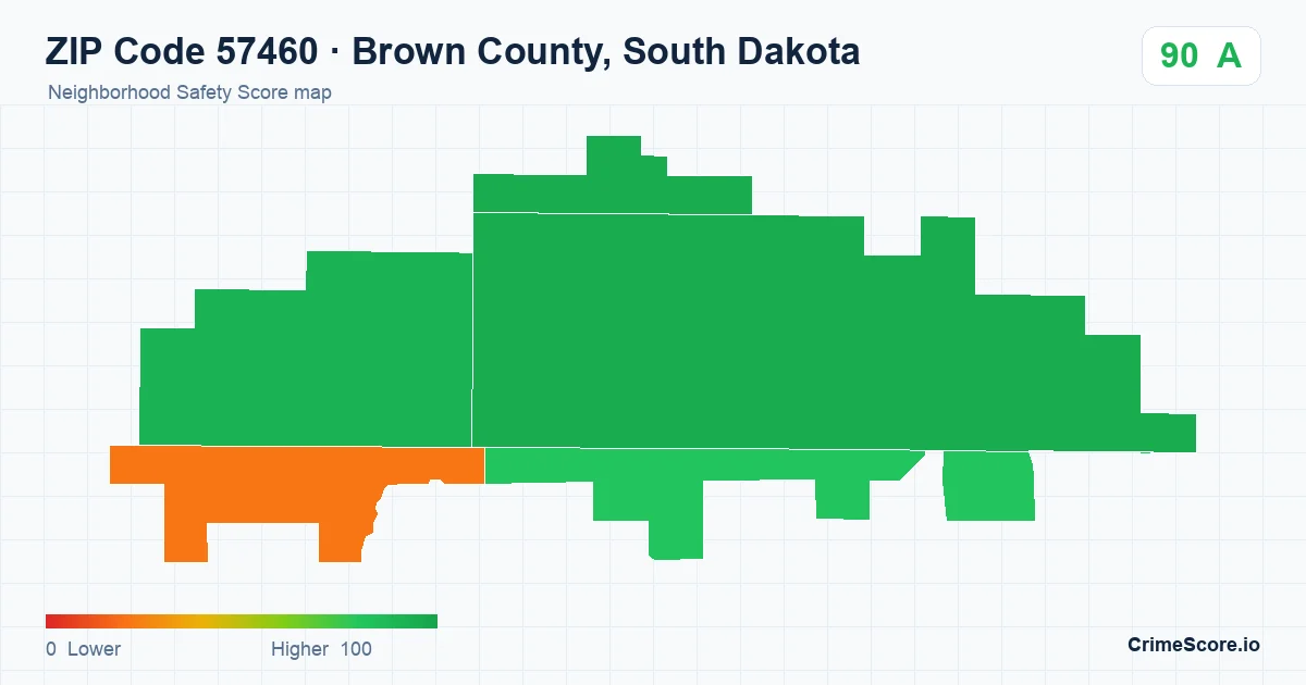 ZIP Code 57460 in Brown County, South Dakota neighborhood Safety Score map