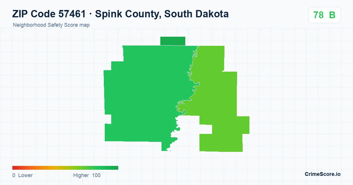 ZIP Code 57461 in Spink County, South Dakota neighborhood Safety Score map
