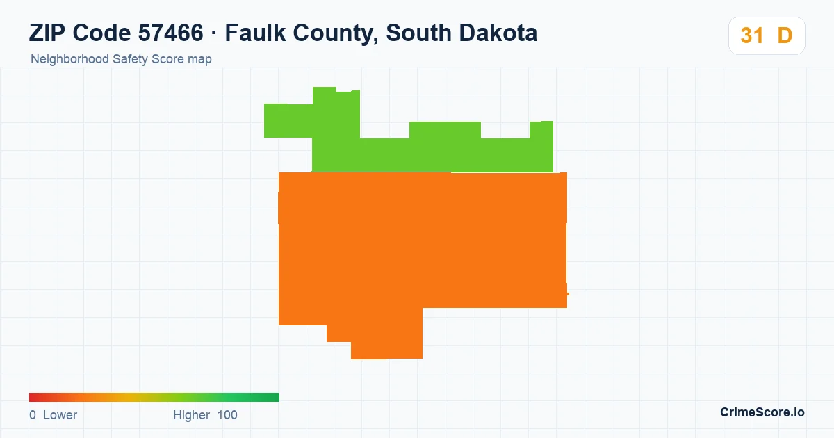 ZIP Code 57466 in Faulk County, South Dakota neighborhood Safety Score map