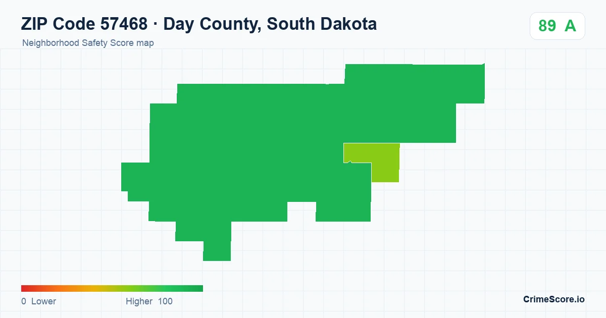 ZIP Code 57468 in Day County, South Dakota neighborhood Safety Score map