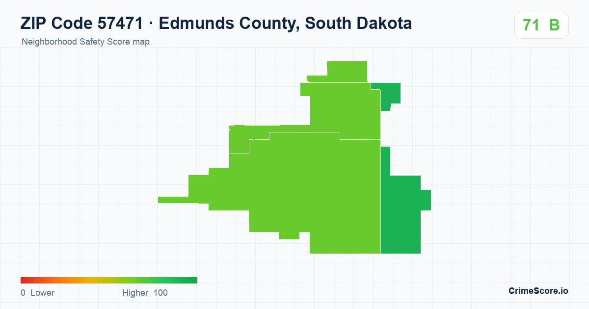 ZIP Code 57471 in Edmunds County, South Dakota neighborhood Safety Score map