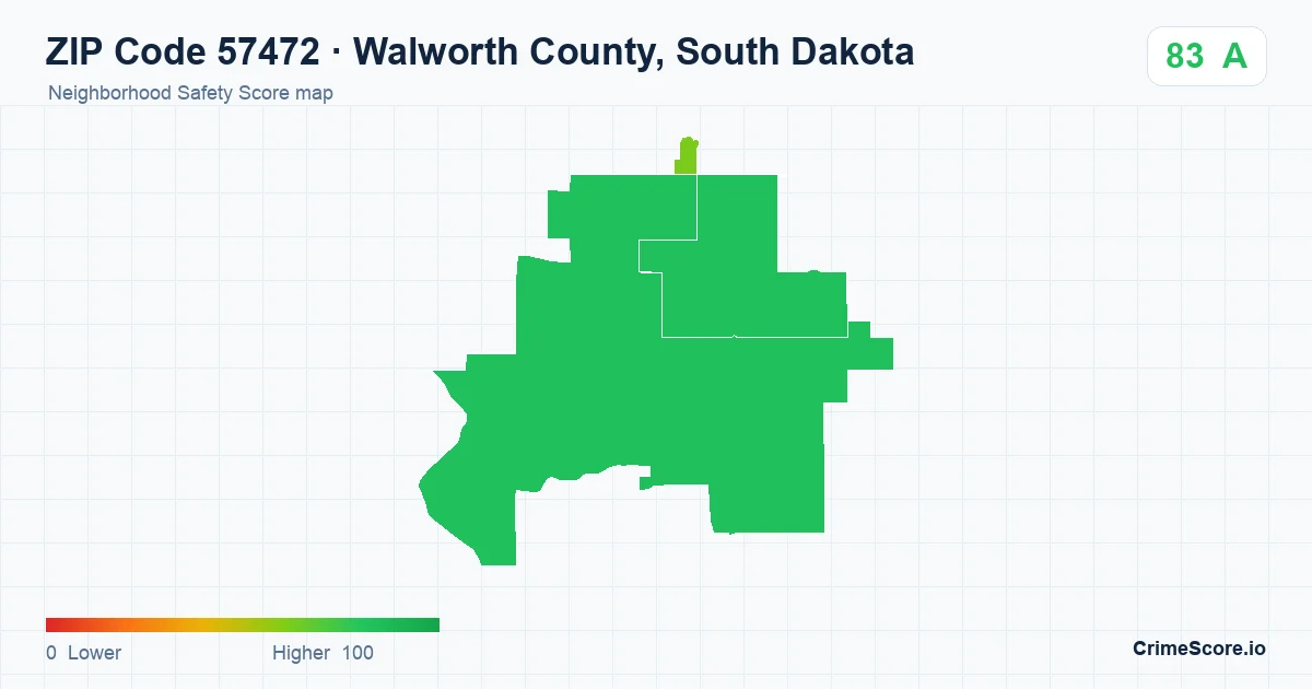 ZIP Code 57472 in Walworth County, South Dakota neighborhood Safety Score map