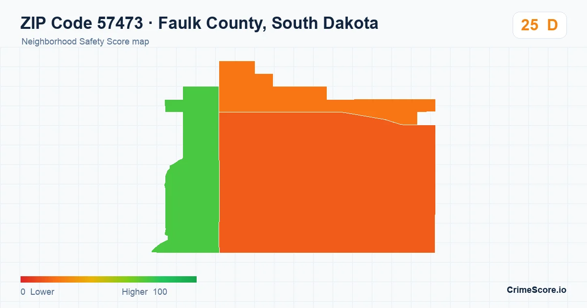 ZIP Code 57473 in Faulk County, South Dakota neighborhood Safety Score map