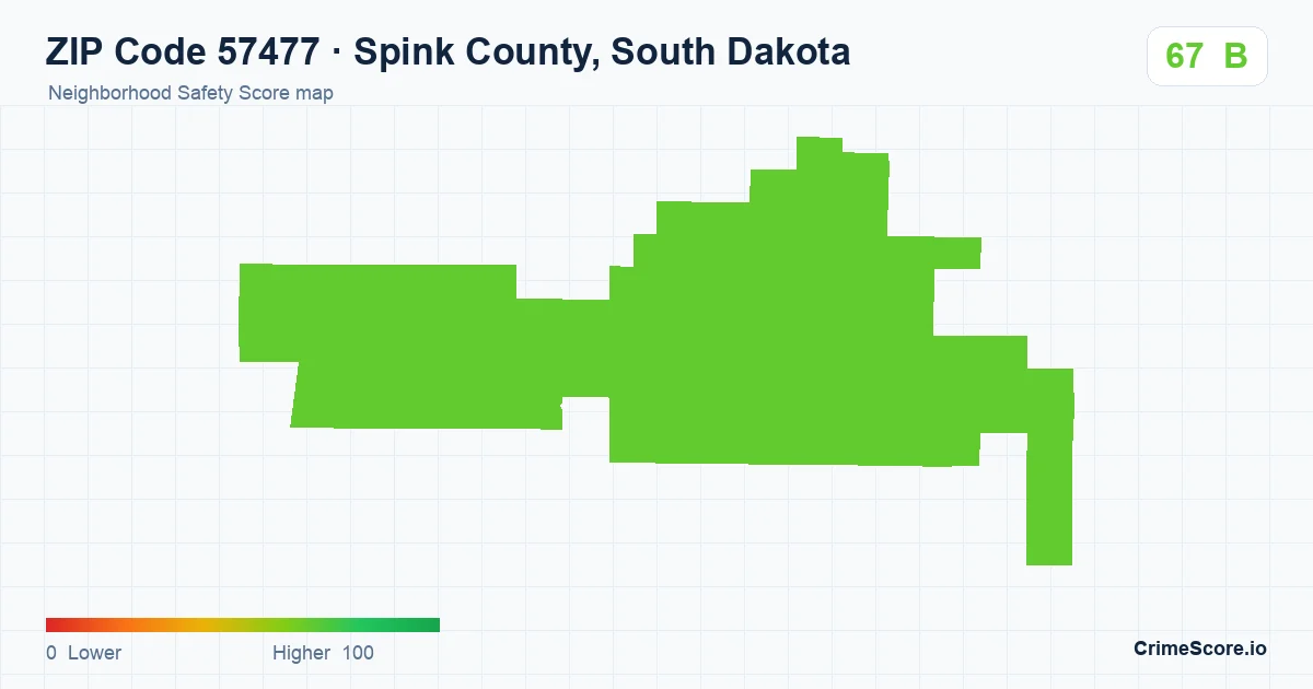 ZIP Code 57477 in Spink County, South Dakota neighborhood Safety Score map
