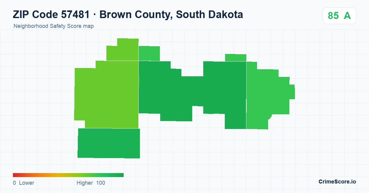 ZIP Code 57481 in Brown County, South Dakota neighborhood Safety Score map