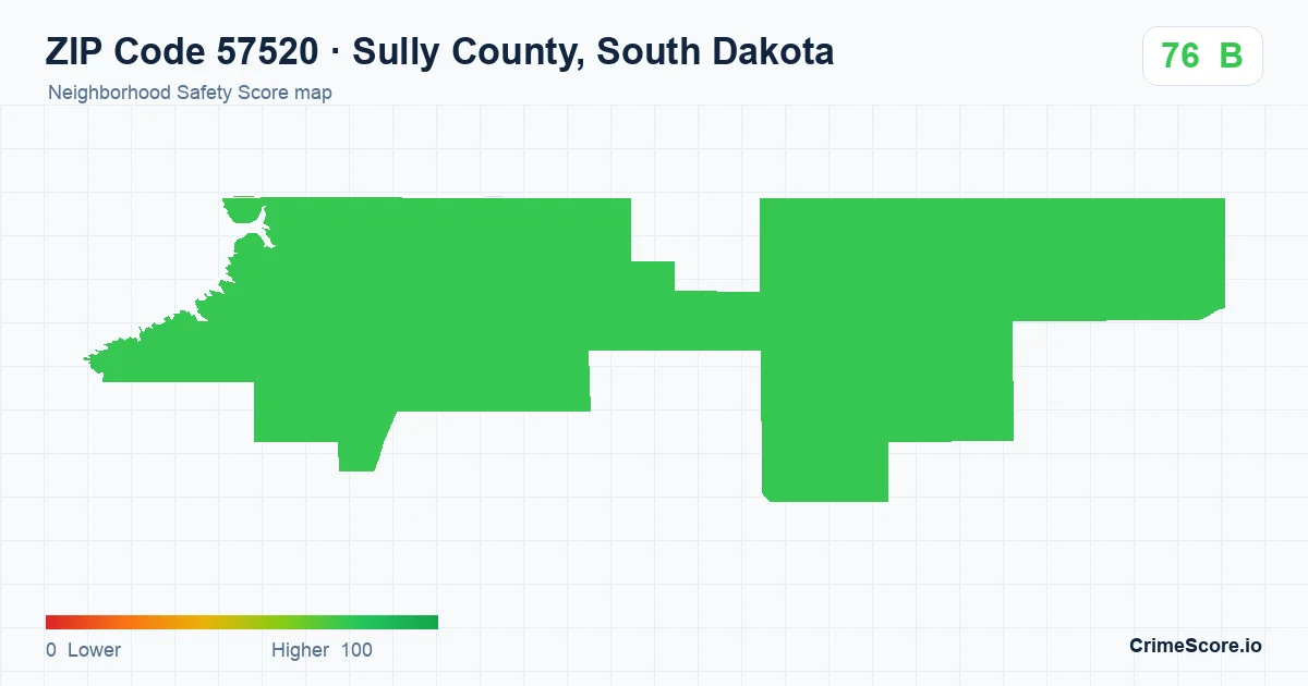 ZIP Code 57520 in Sully County, South Dakota neighborhood Safety Score map