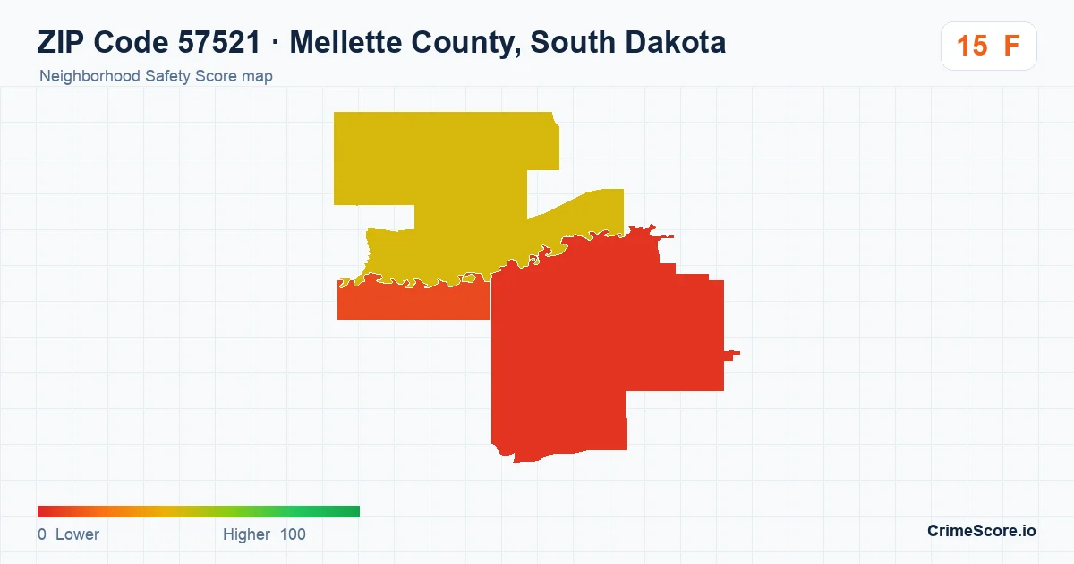 ZIP Code 57521 in Mellette County, South Dakota neighborhood Safety Score map
