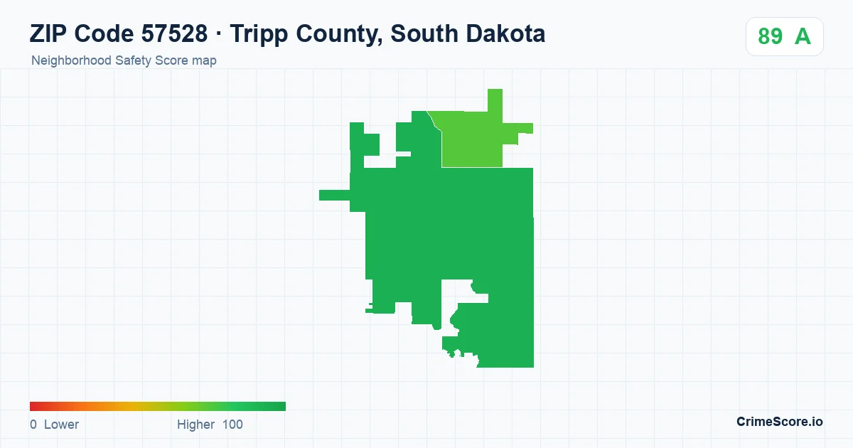 ZIP Code 57528 in Tripp County, South Dakota neighborhood Safety Score map