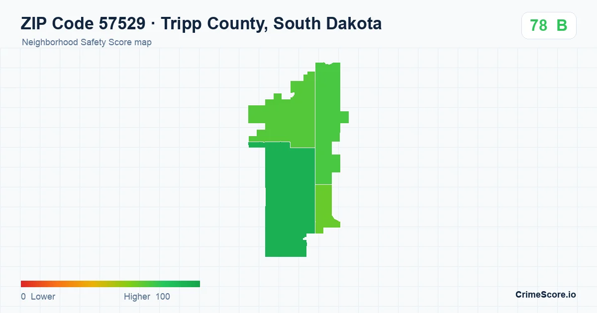 ZIP Code 57529 in Tripp County, South Dakota neighborhood Safety Score map