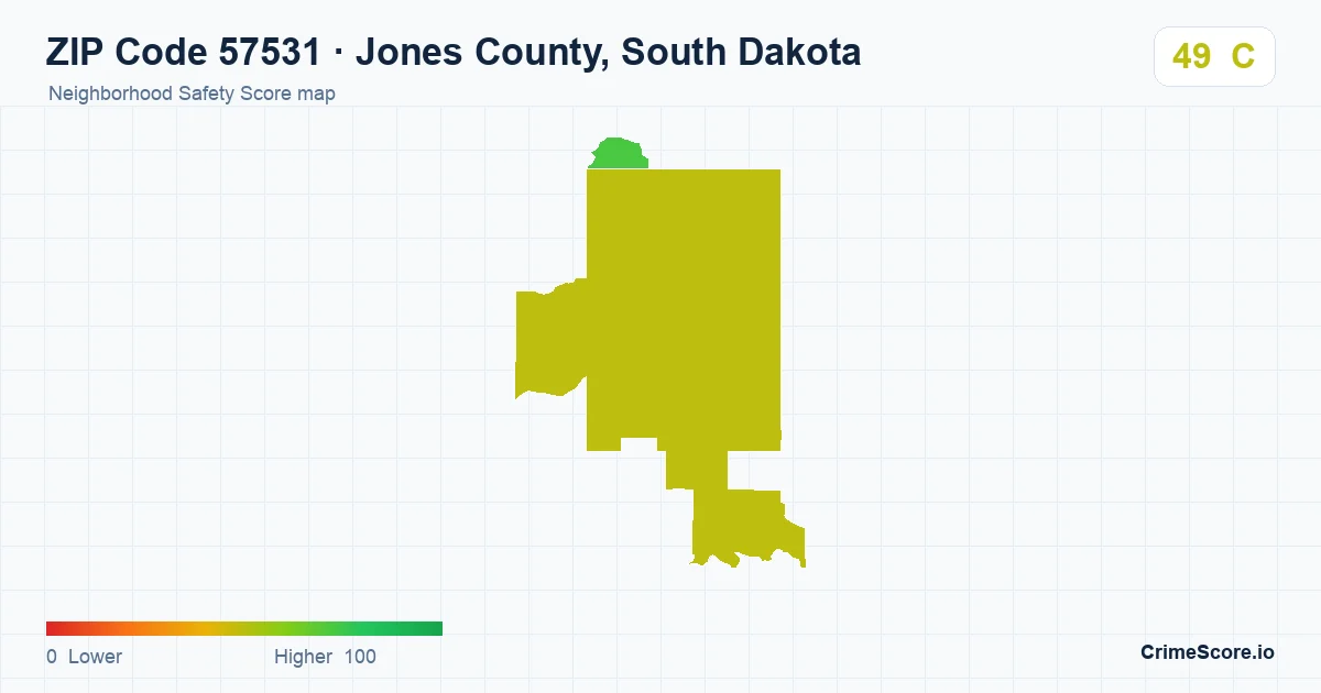 ZIP Code 57531 in Jones County, South Dakota neighborhood Safety Score map