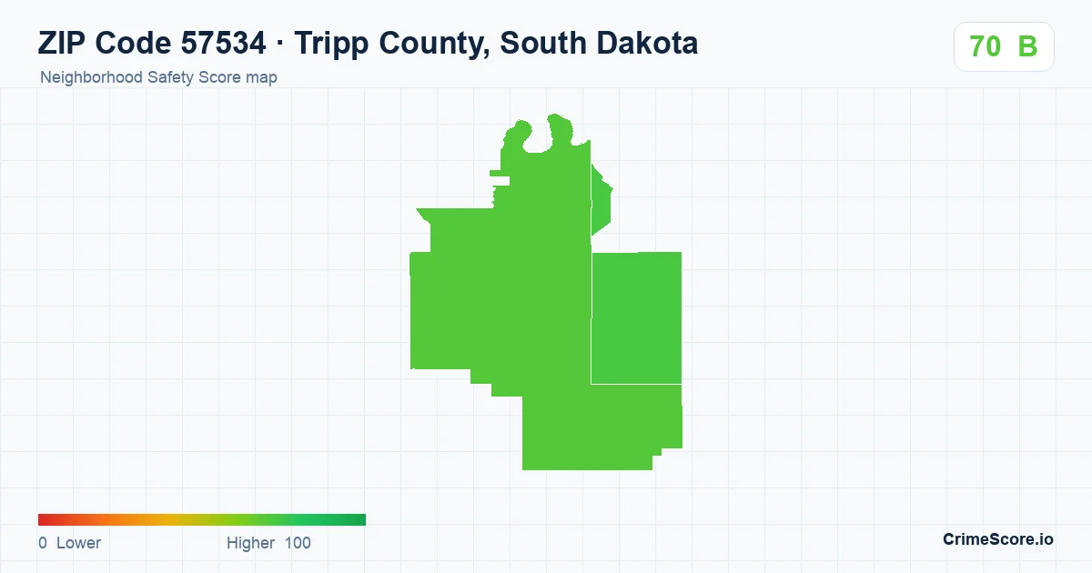 ZIP Code 57534 in Tripp County, South Dakota neighborhood Safety Score map
