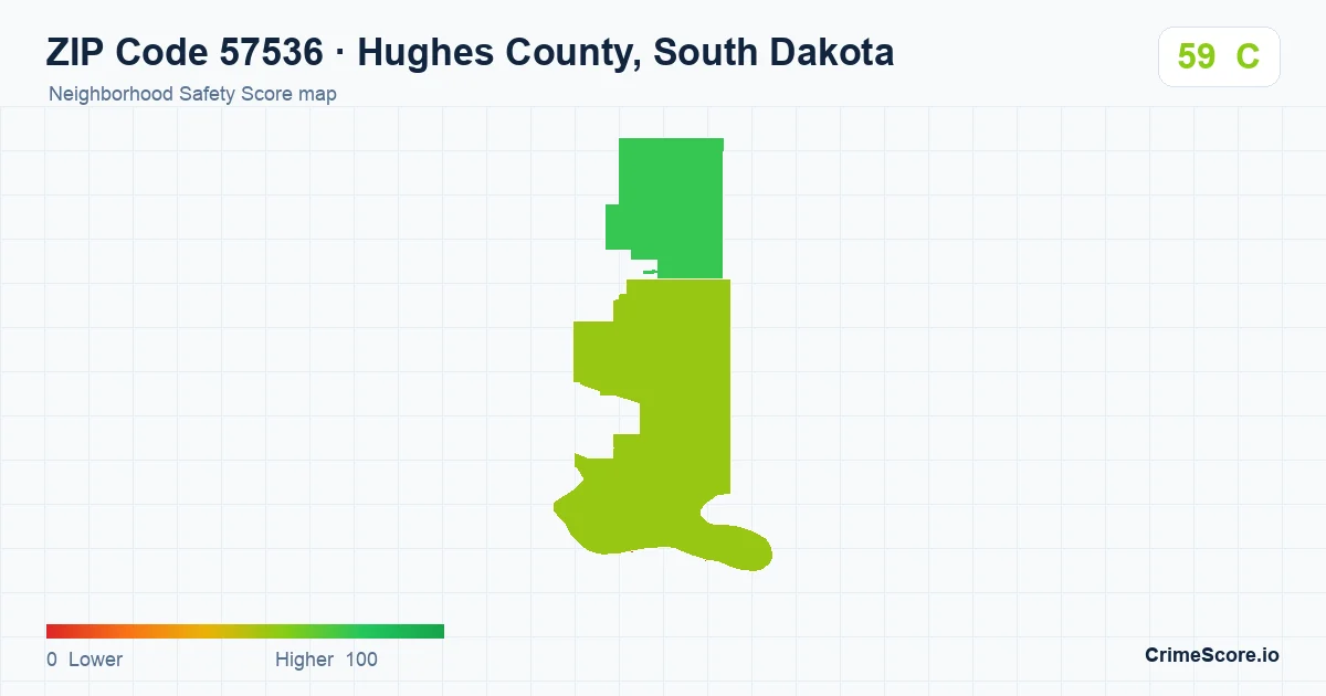 ZIP Code 57536 in Hughes County, South Dakota neighborhood Safety Score map