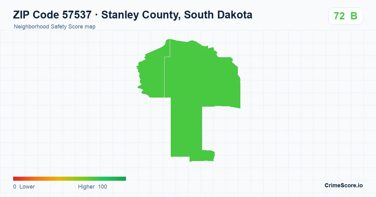 ZIP Code 57537 in Stanley County, South Dakota neighborhood Safety Score map