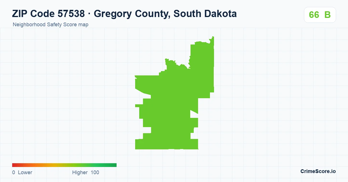 ZIP Code 57538 in Gregory County, South Dakota neighborhood Safety Score map