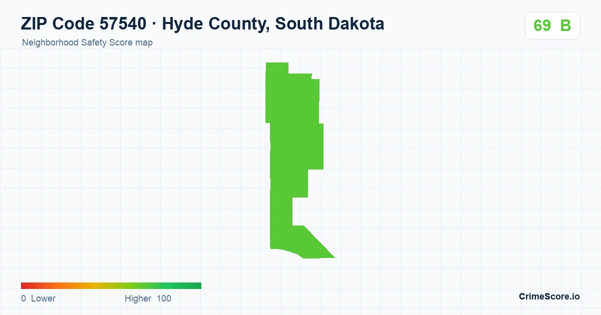 ZIP Code 57540 in Hyde County, South Dakota neighborhood Safety Score map