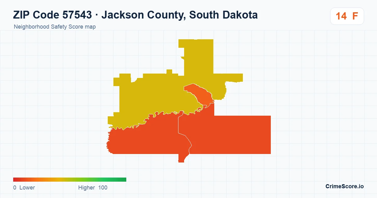 ZIP Code 57543 in Jackson County, South Dakota neighborhood Safety Score map