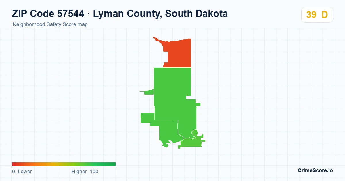 ZIP Code 57544 in Lyman County, South Dakota neighborhood Safety Score map