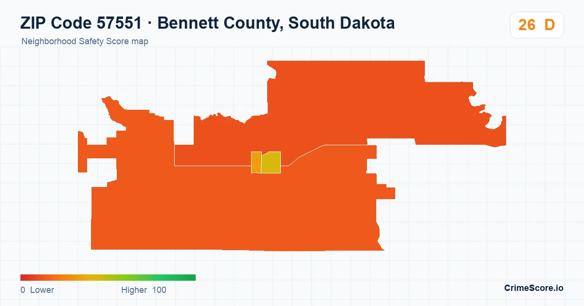 ZIP Code 57551 in Bennett County, South Dakota neighborhood Safety Score map