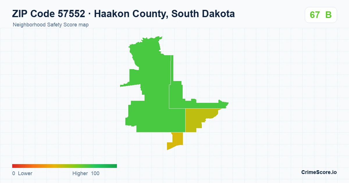 ZIP Code 57552 in Haakon County, South Dakota neighborhood Safety Score map