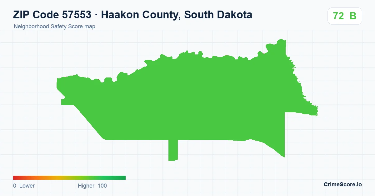 ZIP Code 57553 in Haakon County, South Dakota neighborhood Safety Score map