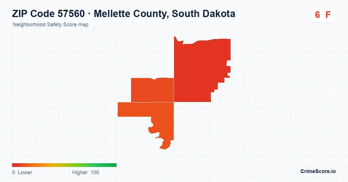 ZIP Code 57560 in Mellette County, South Dakota neighborhood Safety Score map