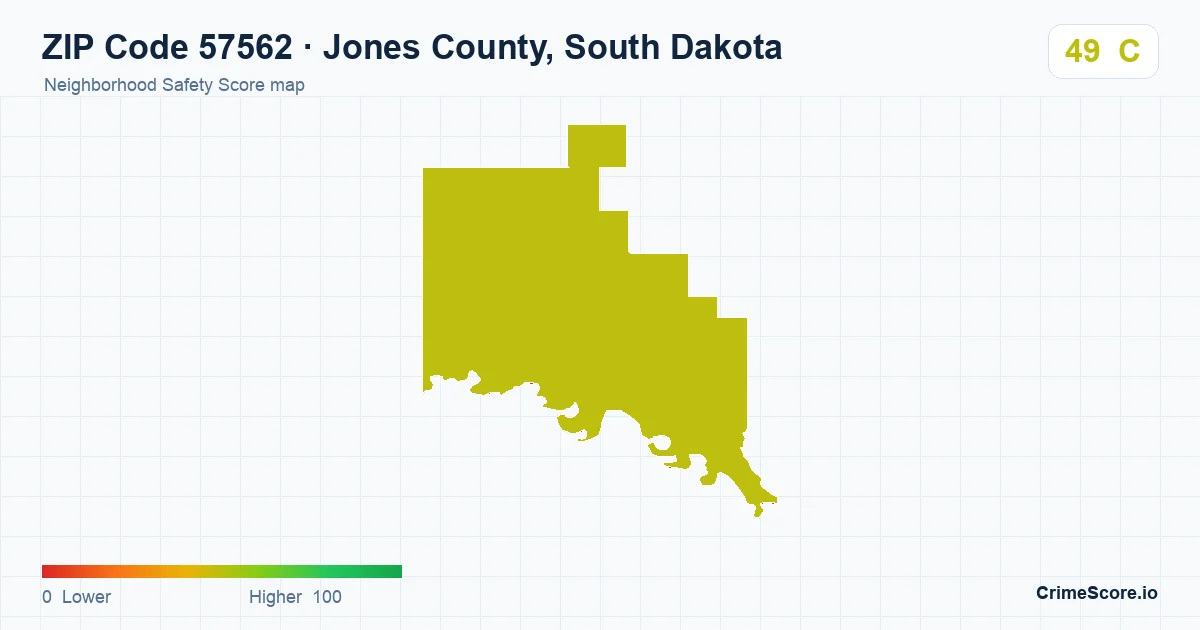 ZIP Code 57562 in Jones County, South Dakota neighborhood Safety Score map
