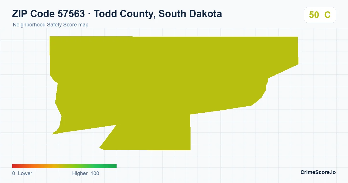 ZIP Code 57563 in Todd County, South Dakota neighborhood Safety Score map