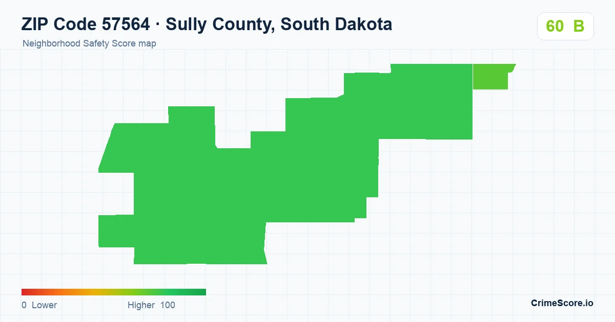 ZIP Code 57564 in Sully County, South Dakota neighborhood Safety Score map