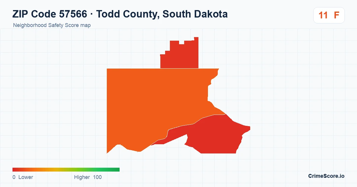 ZIP Code 57566 in Todd County, South Dakota neighborhood Safety Score map