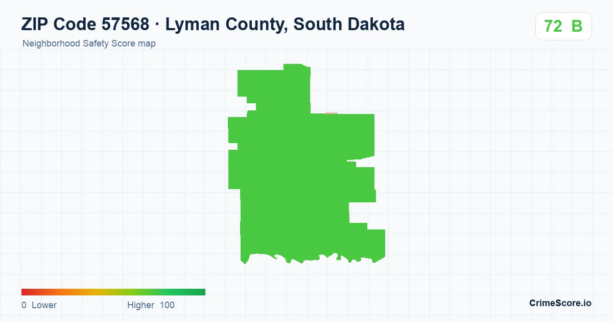 ZIP Code 57568 in Lyman County, South Dakota neighborhood Safety Score map