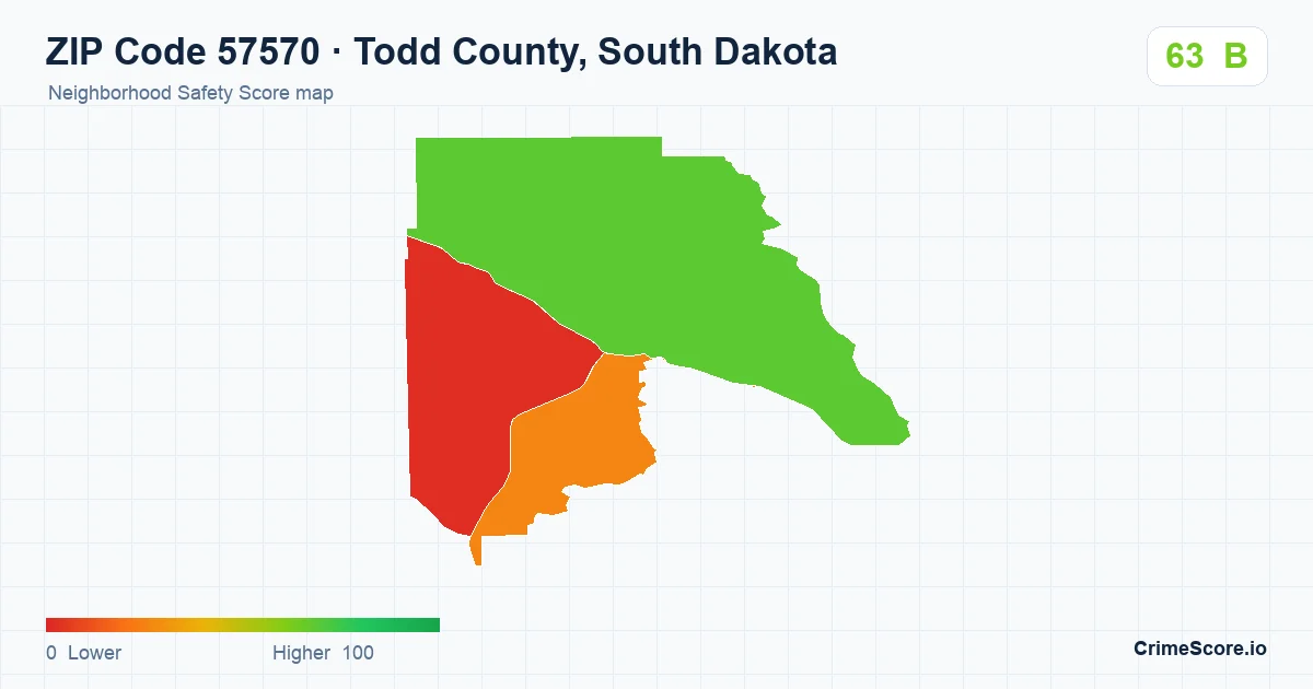 ZIP Code 57570 in Todd County, South Dakota neighborhood Safety Score map