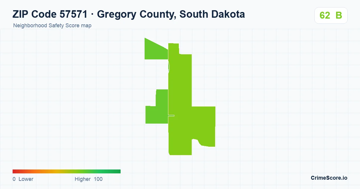 ZIP Code 57571 in Gregory County, South Dakota neighborhood Safety Score map